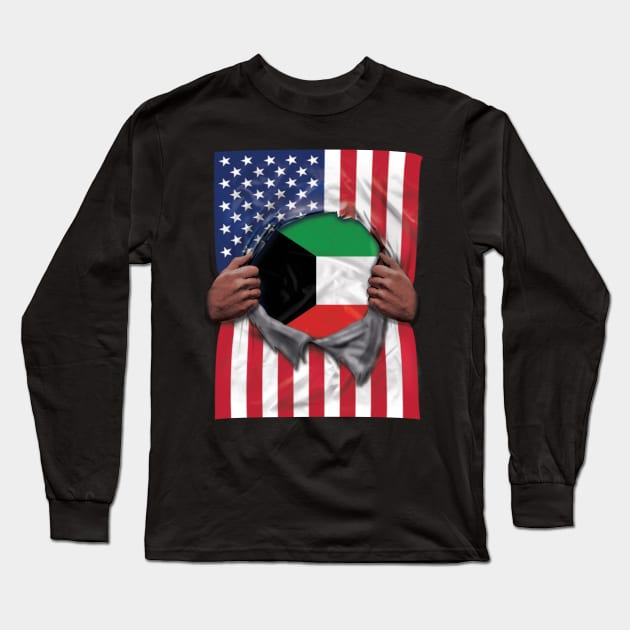 Kuwait Flag American Flag Ripped - Gift for Kuwaiti From Kuwait Long Sleeve T-Shirt by Country Flags